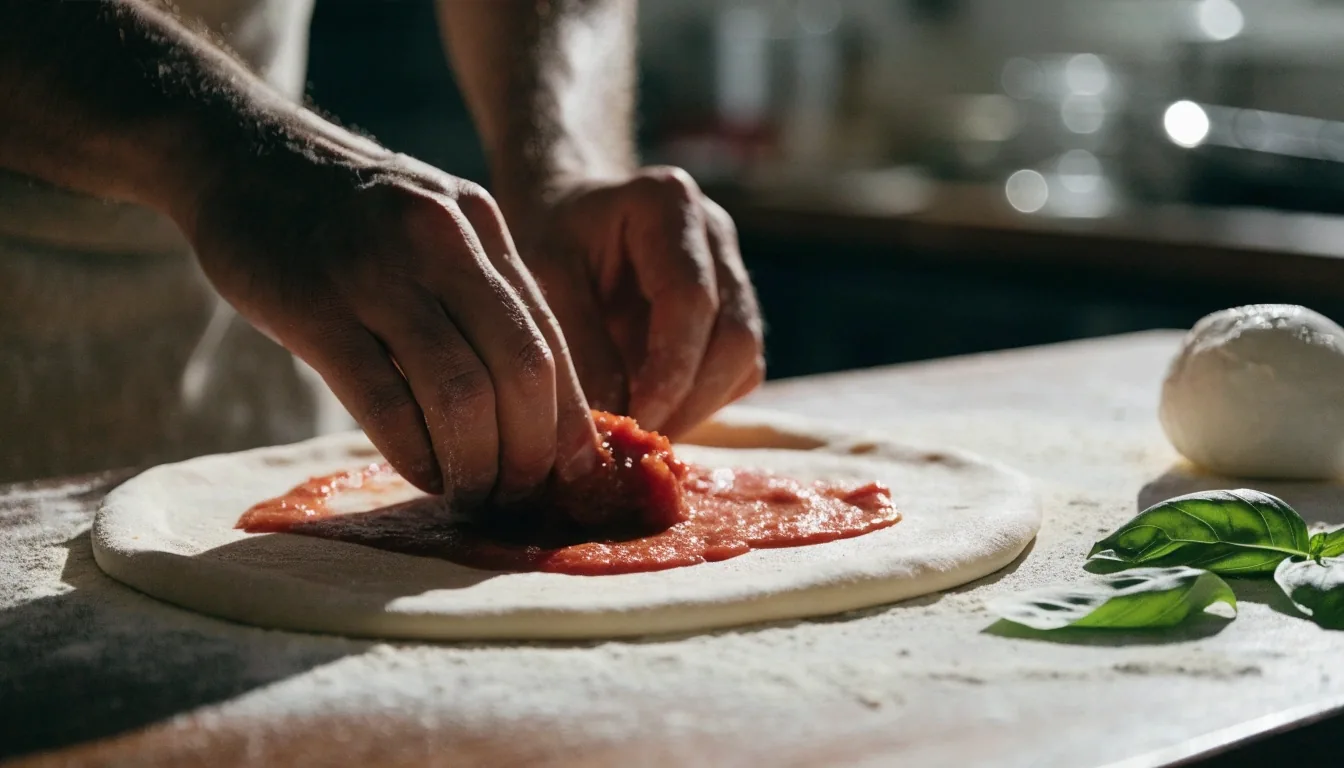 Friss pizza alapanyagok a Pizza Forte konyhájában: paradicsom, mozzarella, bazsalikom
