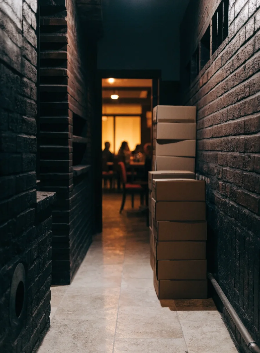A Pizza Forte étkezője és a hátsó folyosó a két kemence között