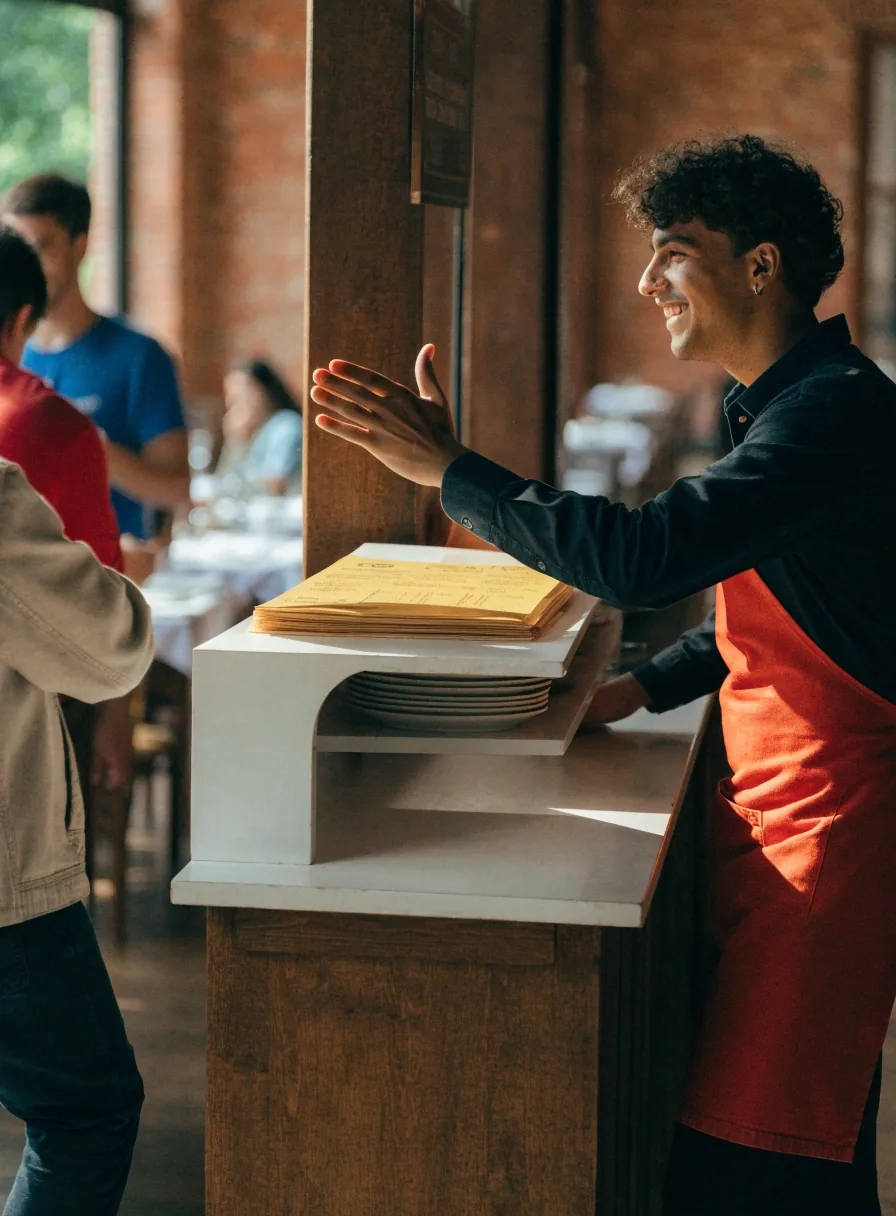 Pizza Forte fogadópultja, ahol a foglalási adatokat rögzítik